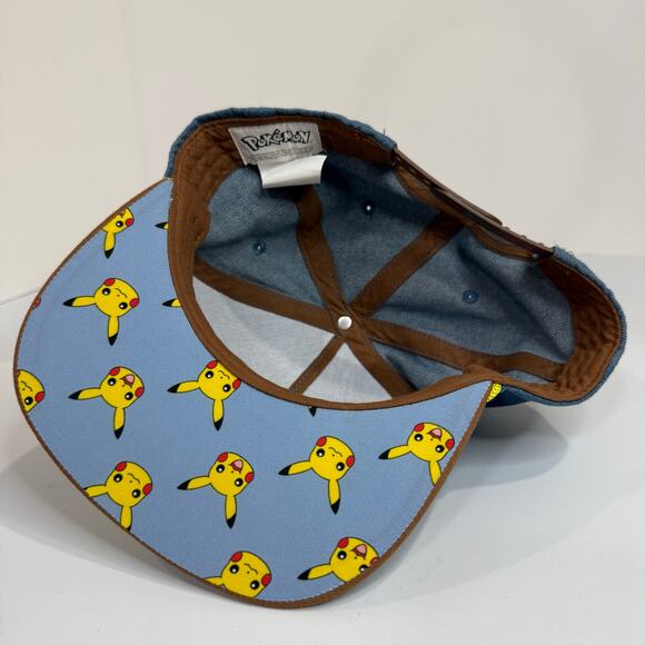 Pokemon Pikachu Boys Denim SnapBack Hat OS Blue Yellow Youth Adjustable Cap - Picture 5 of 7